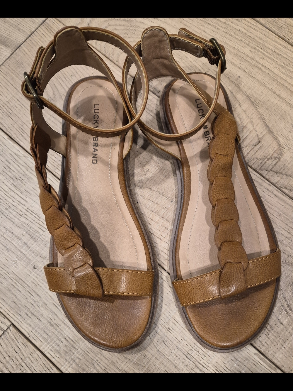 Lucky Brand Women's Braided Tan Ankle-Strap Sandals
